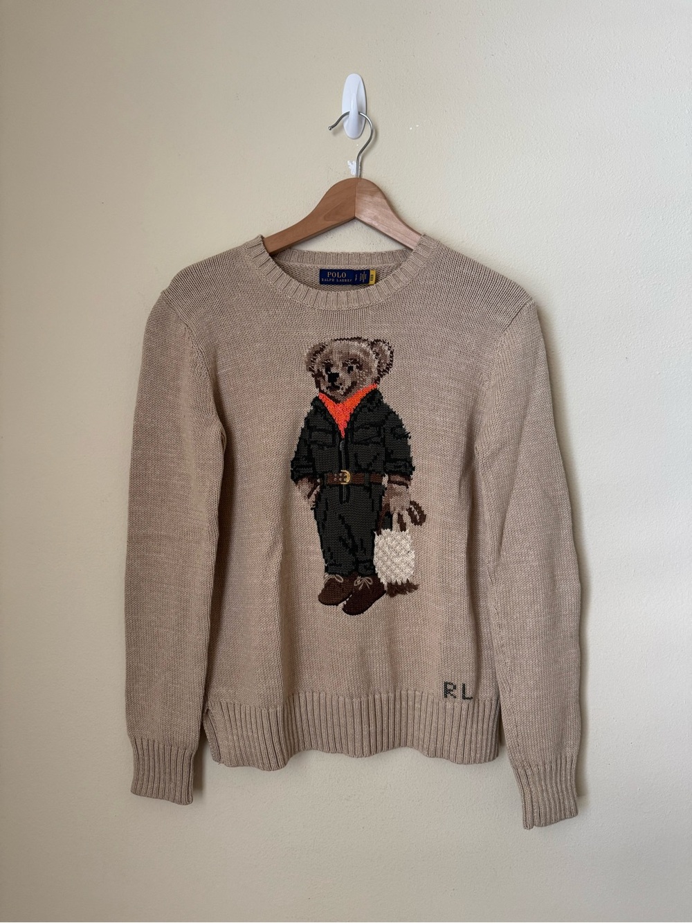 Polo Ralph Lauren Bear Sweater Pullover Knit Beige Small